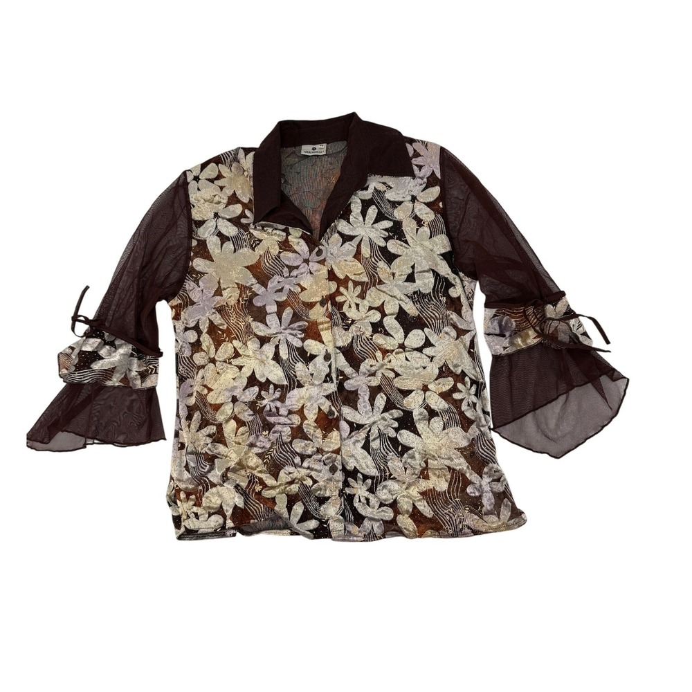 Rare Archival Y2K Arkadiusz Sheer Mesh Floral Blouse 12 -European Avant European